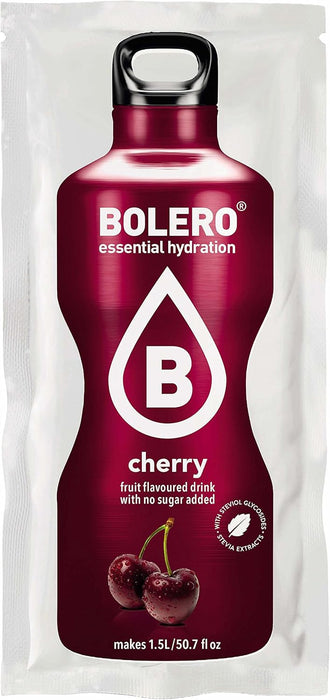 Bolero Bebida Instantánea Sin Azúcar, Sabor Cereza, Pack de 24x9g. Un refresco en polvo bajo en calorías y carbohidratos, con Stevia y Vitamina C. Bolero - pack