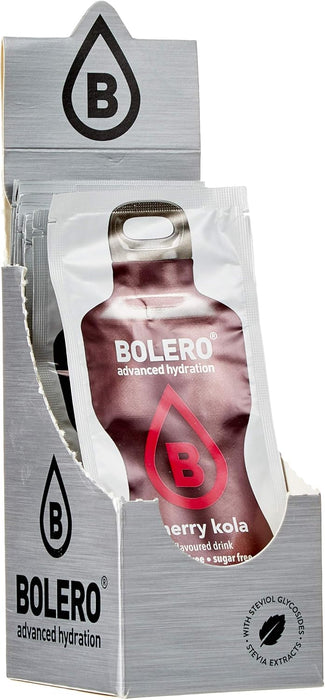 Bolero Bebida Instantánea Sin Azúcar, Sabor Cereza-Kola, Pack de 12x9g. Un refresco en polvo bajo en calorías y carbohidratos, con Stevia y sin conservantes artificiales. Bolero - ingredientes