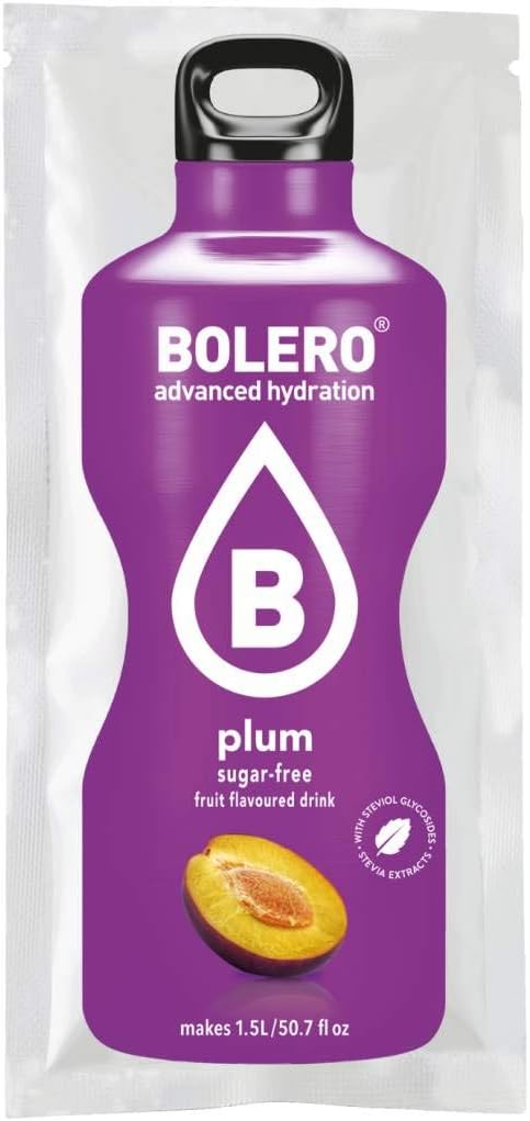 Bolero Bebida Instantánea Sin Azúcar, Sabor Ciruela, Pack de 24x9g. Un refresco en polvo bajo en calorías y carbohidratos, con Stevia y Vitamina C. Bolero - pack
