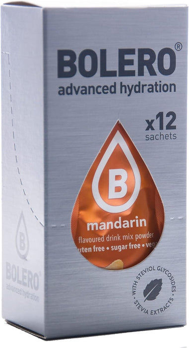Bolero Bebida Instantánea Sin Azúcar, Sabor Mandarina, Pack de 24x9g. Un refresco en polvo bajo en calorías y carbohidratos, con Stevia y Vitamina C. Bolero - detalle