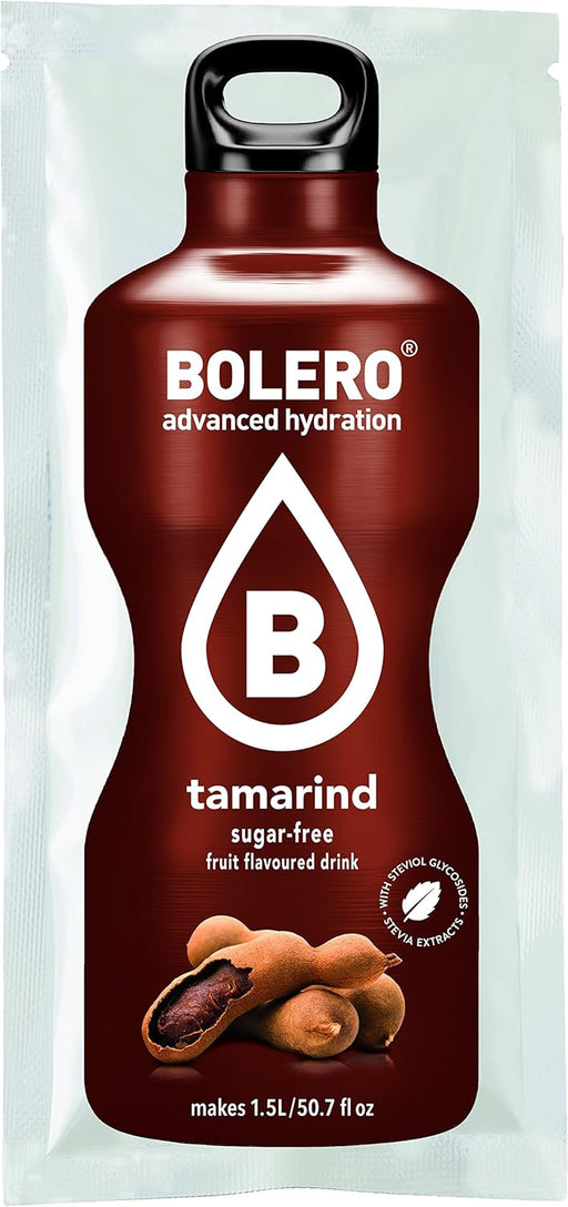 Bolero Bebida Instantánea Sin Azúcar, Sabor Tamarindo, Pack de 24x9g. Un refresco en polvo bajo en calorías y carbohidratos, con Stevia y Vitamina C. Bolero - frontal