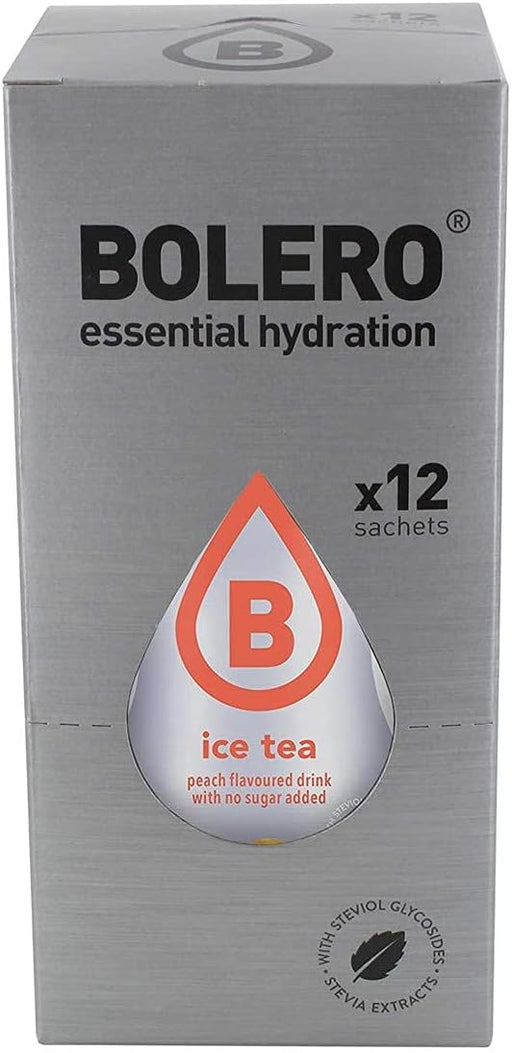 Bolero Bebida Instantánea Té Helado Melocotón, Pack 12x9g. Un refresco saludable sin azúcar ni gluten, bajo en calorías y carbohidratos, ideal para diabéticos y celíacos. Bolero - pack