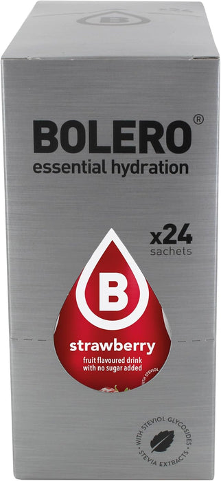Bolero Bebida Sabor Fresa, Caja de 24x9g. Preparado en polvo sin azúcar ni carbohidratos, con Stevia y Vitamina C para una hidratación deliciosa y saludable. Bolero - detalle