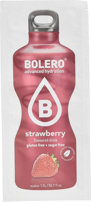 Bolero Bebida Sabor Fresa, Caja de 24x9g. Preparado en polvo sin azúcar ni carbohidratos, con Stevia y Vitamina C para una hidratación deliciosa y saludable. Bolero - lateral