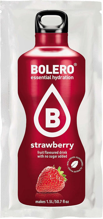 Bolero Bebida Sabor Fresa, Caja de 24x9g. Preparado en polvo sin azúcar ni carbohidratos, con Stevia y Vitamina C para una hidratación deliciosa y saludable. Bolero - pack
