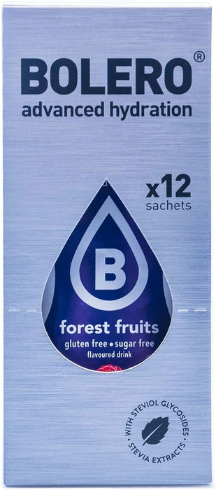 Bolero Bebida Sabor Frutas del Bosque, 12 sobres de 9g. Refresco instantáneo en polvo sin azúcar, endulzado con Stevia y con Vitamina C, bajo en calorías. Bolero - detalle