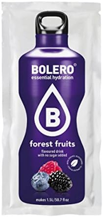 Bolero Bebida Sabor Frutas del Bosque, Caja de 24x9g. Preparado en polvo para bebida instantánea, sin azúcar, con Stevia y enriquecido con Vitamina C. Bolero - frontal