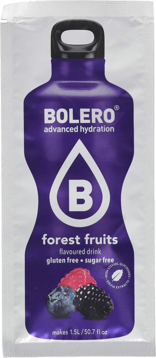 Bolero Bebida Sabor Frutas del Bosque, Caja de 24x9g. Preparado en polvo para bebida instantánea, sin azúcar, con Stevia y enriquecido con Vitamina C. Bolero - lateral