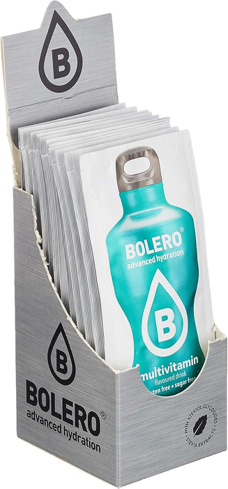 Bolero Bebida Sabor Multivitaminas, 12 sobres de 9g. Preparado en polvo sin azúcar, con Stevia y Vitaminas A, C y E para una hidratación funcional y saludable. Bolero - detalle