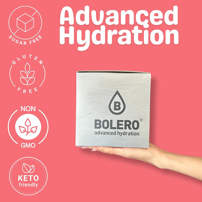 Bolero Bebida Sabor Sandía, 12 sobres de 9g. Refresco instantáneo sin azúcar, con Stevia, sin gluten y con Vitamina C. Una bebida saludable y baja en calorías. Bolero - lateral
