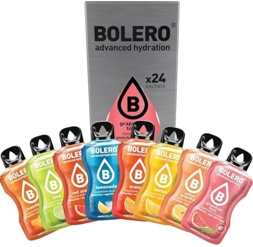 Bolero Citrus Mix, pack de 24 sobres de 3g. Una selección de los sabores cítricos más refrescantes en formato stick sin azúcar, con Stevia, Vitamina C, sin gluten y vegano. Bolero - frontal