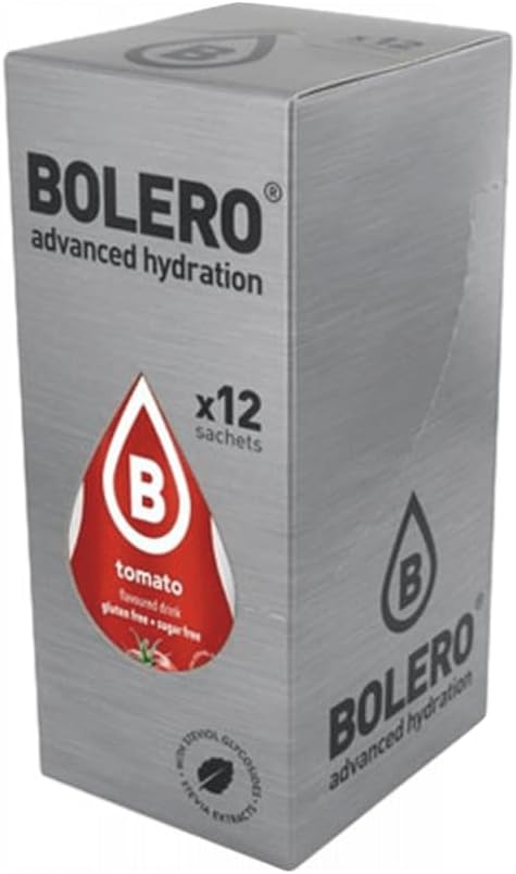 Bolero Classic Sabor Tomate, pack de 12 sobres de 9g. Bebida en polvo sin azúcar para un refresco salado y bajo en calorías, ideal como aperitivo o base para sopas. Bolero - frontal