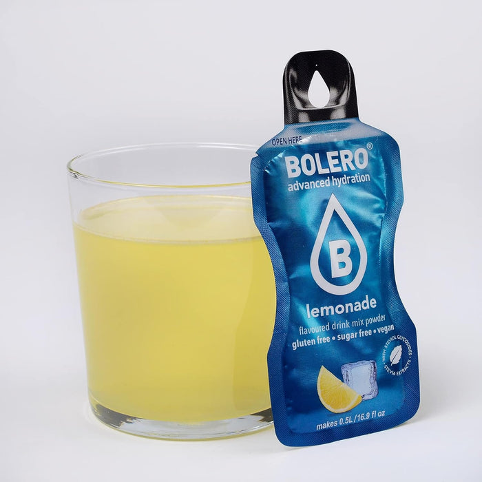 Bolero Drinks Sabor Limonada, pack de 12 sobres de 3g. Refresco en polvo sin azúcar, endulzado con Stevia y con Vitamina C, ideal para diabéticos y para hidratarte saludablemente. Bolero - detalle