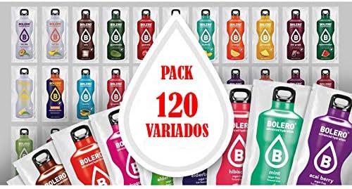 Bolero Mix Surtido de 120 Sobres, Sabores Coco, Almendra, Melón, Naranja y Rojo. Bebida instantánea sin azúcar con Stevia, baja en calorías para una hidratación variada y saludable. Bolero - pack