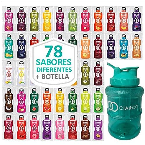 Bolero Pack Completo de 78 Sabores con Botella Cia&Co de 1.5L. Descubre todas las bebidas sin azúcar, con Stevia y Vitamina C, y llévalas contigo en tu botella reutilizable. Bolero - frontal