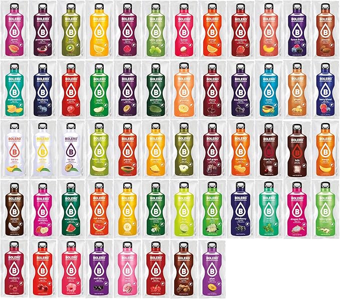 Bolero Pack de 56 Sabores Surtidos para Descubrir. Disfruta de una gran variedad de bebidas instantáneas sin azúcar, con Stevia y Vitamina C. Prepara más de 84 litros. Bolero - frontal