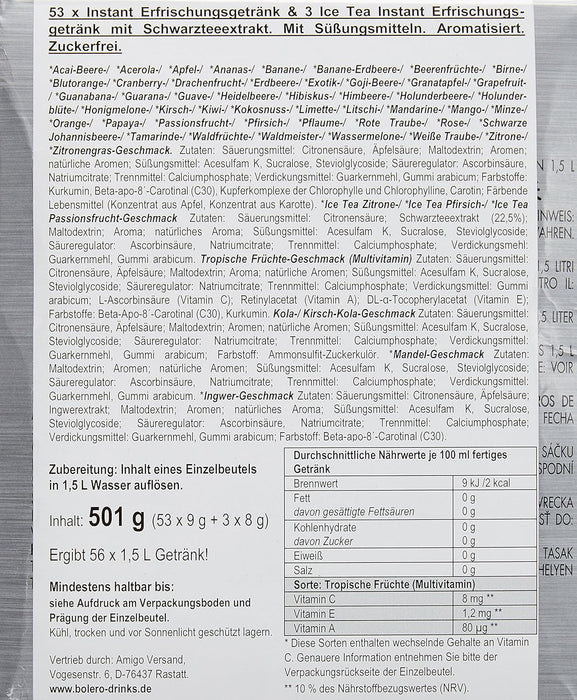 Bolero Pack de 56 Sabores Surtidos para Descubrir. Disfruta de una gran variedad de bebidas instantáneas sin azúcar, con Stevia y Vitamina C. Prepara más de 84 litros. Bolero - uso