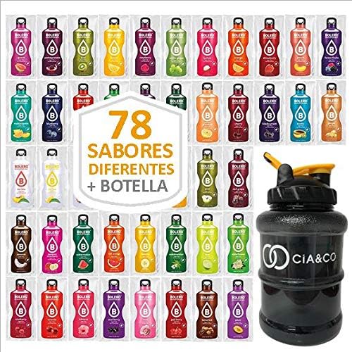 Bolero Pack Descubrimiento con 78 Sabores y Botella Cia&Co de 1.5L. La colección completa de bebidas sin azúcar para una hidratación saludable, con Stevia y Vitamina C. Bolero - frontal