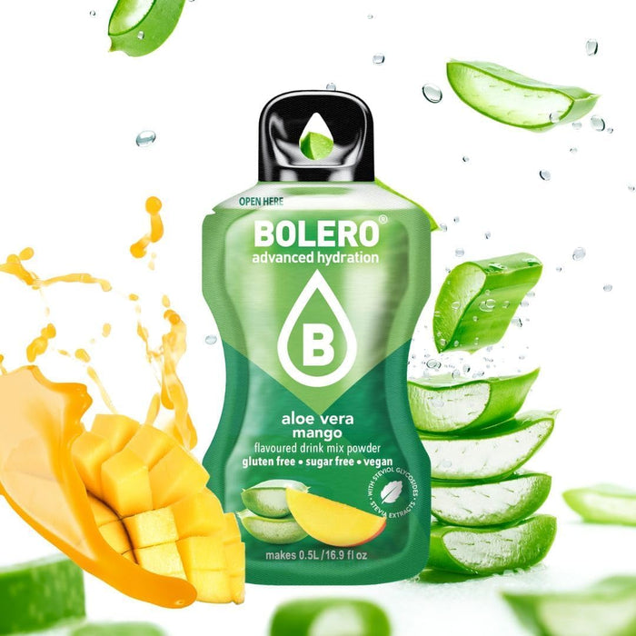 Bolero Sabor Aloe Vera y Mango, pack de 24x3g. Bebida en polvo sin azúcar con Stevia y Vitamina C. Una opción vegana y sin gluten para un refresco exótico y tropical. Bolero - ingredientes