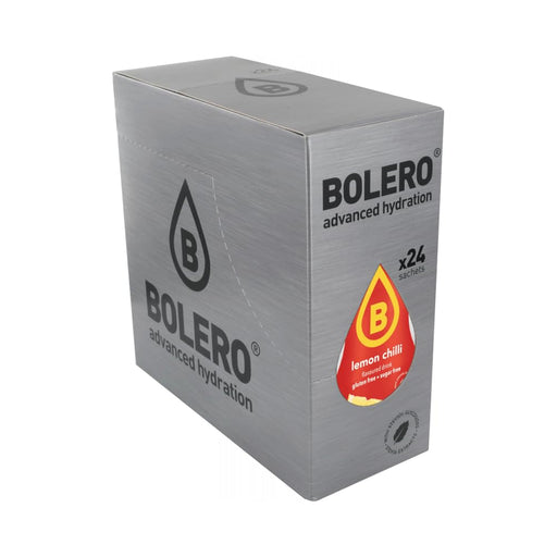 Bolero Sabor Limón y Chile, caja de 24 sobres. Una bebida instantánea sin azúcar, con Stevia y Vitamina C, para un refresco atrevido, picante y cítrico bajo en calorías. Bolero - frontal