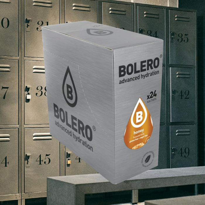 Bolero Sabor Miel, caja de 24 sobres. Una bebida instantánea sin azúcar, con Stevia y Vitamina C, que captura el dulzor natural de la miel en un refresco bajo en calorías. Bolero - ingredientes