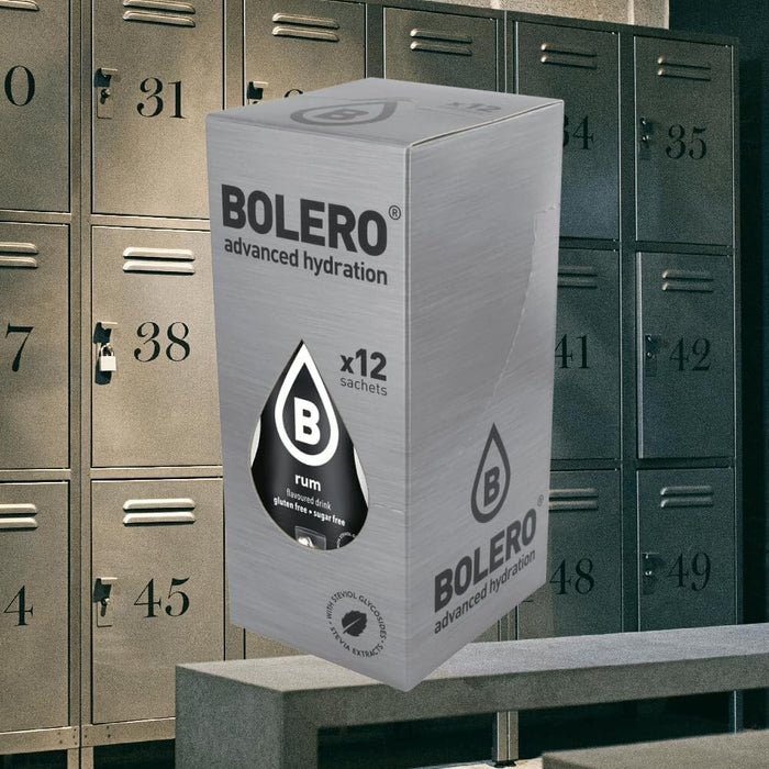 Bolero Sabor Ron, pack de 12 sobres. Una bebida instantánea sin azúcar para disfrutar del aroma del ron sin alcohol y sin calorías, con Stevia y Vitamina C. Ideal para cócteles. Bolero - detalle