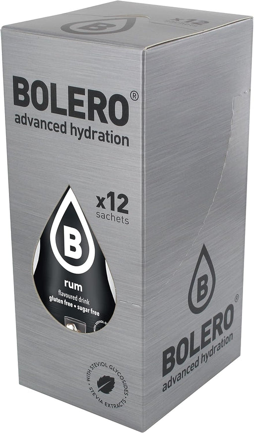 Bolero Sabor Ron, pack de 12 sobres. Una bebida instantánea sin azúcar para disfrutar del aroma del ron sin alcohol y sin calorías, con Stevia y Vitamina C. Ideal para cócteles. Bolero - pack
