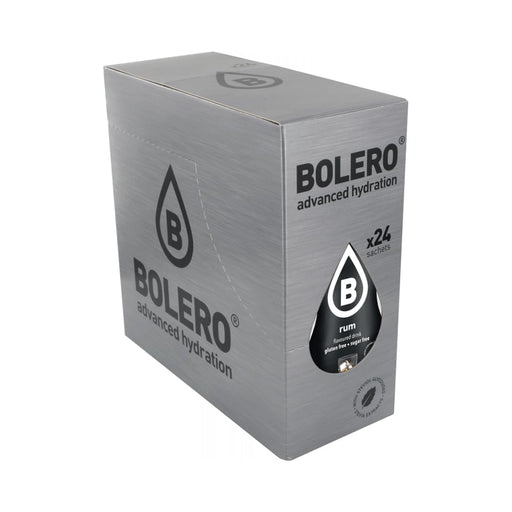 Bolero Sabor Ron, pack de 24 sobres. Una bebida instantánea sin azúcar para disfrutar del aroma del ron sin alcohol y sin calorías, con Stevia y Vitamina C. Ideal para cócteles. Bolero - frontal