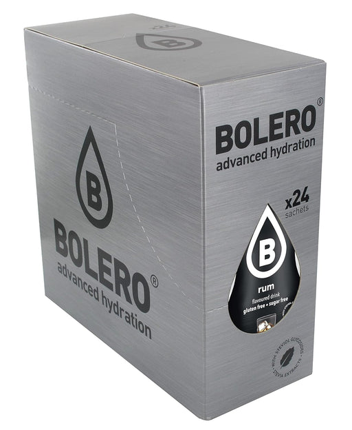 Bolero Sabor Ron, pack de 24 sobres. Una bebida instantánea sin azúcar para disfrutar del aroma del ron sin alcohol y sin calorías, con Stevia y Vitamina C. Ideal para cócteles. Bolero - pack