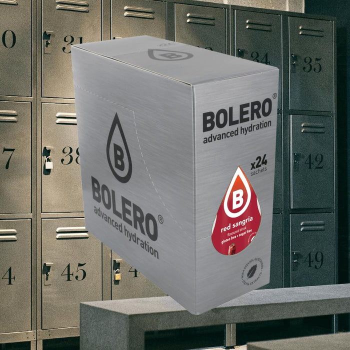 Bolero Sabor Sangría, pack de 24 sobres. Una bebida instantánea sin azúcar, con Stevia y Vitamina C, para disfrutar del sabor más festivo sin alcohol y sin calorías. Bolero - detalle