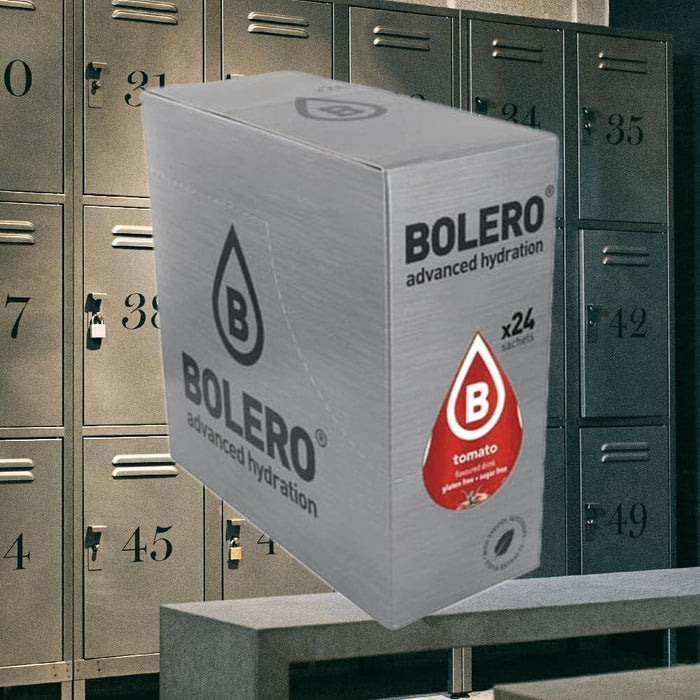 Bolero Sabor Tomate, pack de 24 sobres de 9g. Bebida instantánea sin azúcar para un refresco salado y bajo en calorías, ideal como aperitivo o base para sopas frías. Bolero - ingredientes
