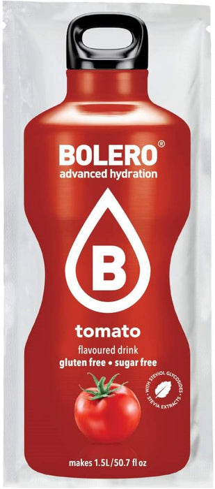 Bolero Sabor Tomate, pack de 24 sobres de 9g. Bebida instantánea sin azúcar para un refresco salado y bajo en calorías, ideal como aperitivo o base para sopas frías. Bolero - pack