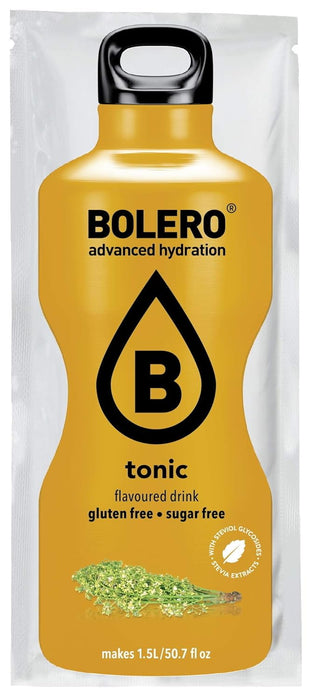 Bolero Sabor Tónica, pack de 24 sobres de 9g. Bebida instantánea sin azúcar para crear un refresco clásico y sofisticado, bajo en calorías, con Stevia y Vitamina C para tus cócteles. Bolero - pack
