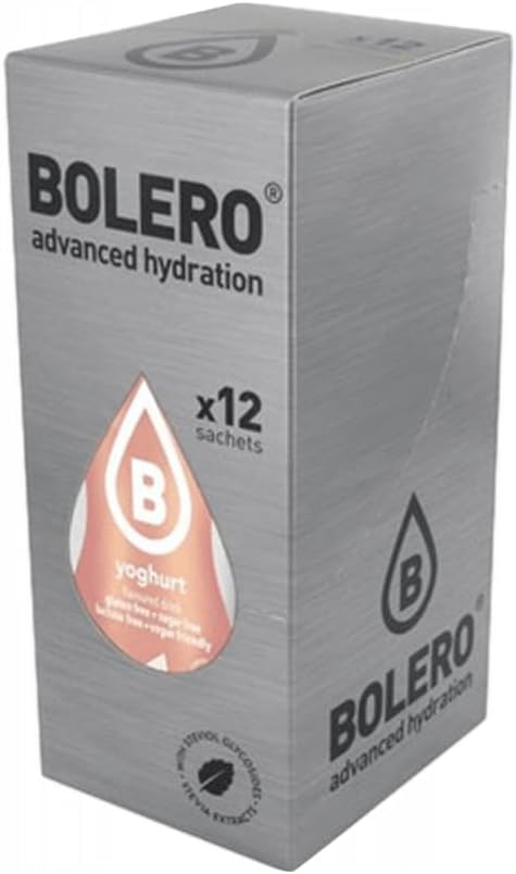 Bolero Sabor Yogur, pack de 12 sobres de 9g. Bebida en polvo sin azúcar para crear un refresco cremoso y bajo en calorías, con Vitamina C y el dulzor natural de la Stevia. Bolero - frontal
