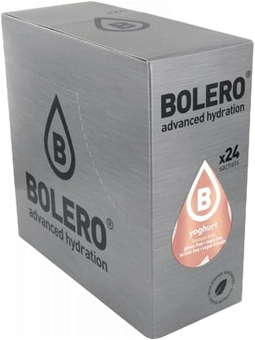 Bolero Sabor Yogur, pack de 24 sobres de 9g. Bebida en polvo sin azúcar para crear un refresco cremoso y bajo en calorías, con Vitamina C y el dulzor natural de la Stevia. Bolero - frontal