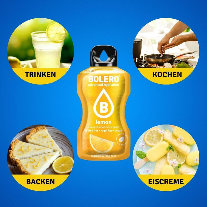 Bolero Sabor Yuzu, pack de 24 sobres de 3g. Bebida en polvo sin azúcar con el exótico sabor del cítrico japonés, con Stevia, Vitamina C, vegana y sin gluten. Bolero - presentacion