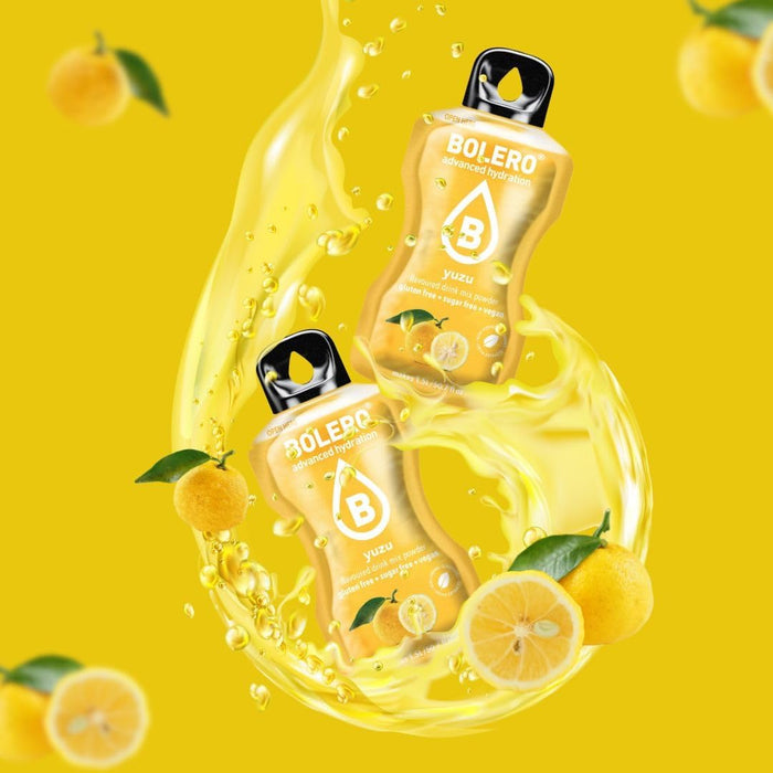 Bolero Sabor Yuzu, pack de 24 sobres de 3g. Bebida en polvo sin azúcar con el exótico sabor del cítrico japonés, con Stevia, Vitamina C, vegana y sin gluten. Bolero - uso