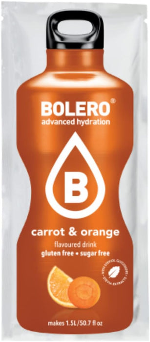 Bolero Sabor Zanahoria y Naranja, pack de 24 sobres de 9g. Bebida en polvo sin azúcar, baja en calorías y con Vitamina C para una hidratación refrescante y funcional. Bolero - uso