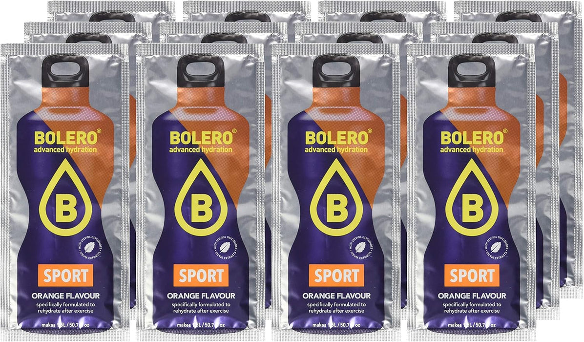 Bolero Sport Sabor Naranja, Caja de 12x9g. Bebida isotónica en polvo sin azúcar con Stevia y minerales para una hidratación avanzada y un rendimiento deportivo óptimo. Bolero - ingredientes