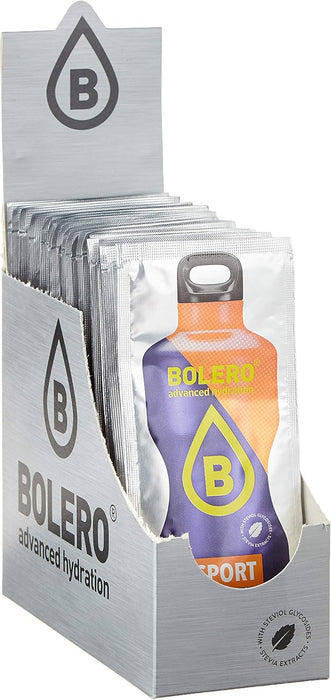 Bolero Sport Sabor Naranja, Caja de 24x9g. Bebida isotónica en polvo sin azúcar con Stevia y minerales para una hidratación avanzada y un rendimiento deportivo óptimo. Bolero - ingredientes