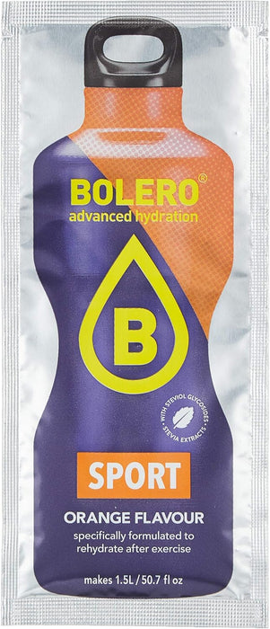 Bolero Sport Sabor Naranja, Caja de 24x9g. Bebida isotónica en polvo sin azúcar con Stevia y minerales para una hidratación avanzada y un rendimiento deportivo óptimo. Bolero - uso
