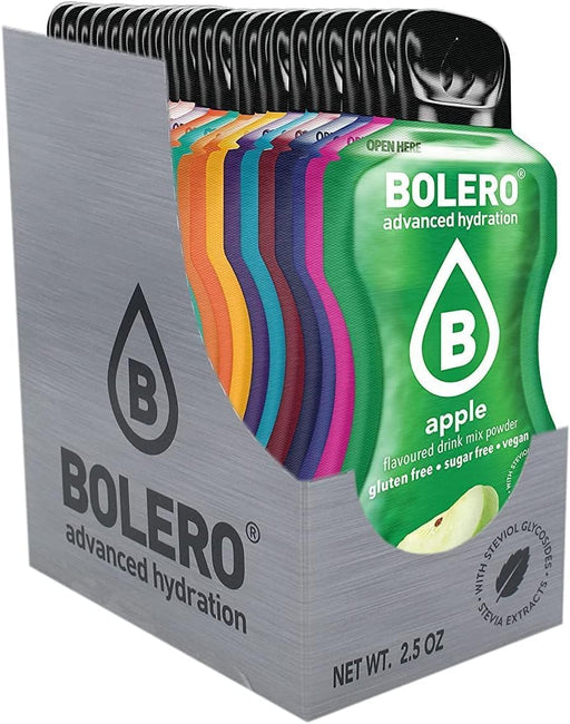 Bolero Sticks Mix, Pack de 24 sobres surtidos. Bebida en polvo sin azúcar para llevar, con Stevia y Vitamina C. Ideal para niños, deportistas y veganos, sin gluten y bajo en calorías. Bolero - frontal
