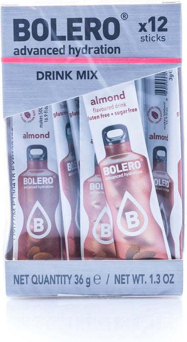 Bolero Sticks Sabor Almendra, Caja de 12x3g. Bebida instantánea sin azúcar, baja en calorías y con Stevia para una hidratación avanzada con un delicioso y único sabor. Bolero - pack