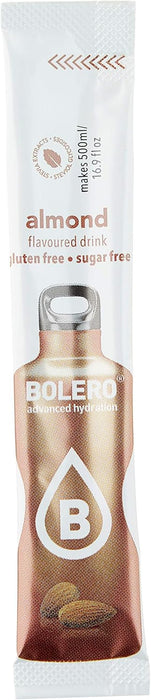 Bolero Sticks Sabor Almendra, Caja de 12x3g. Bebida instantánea sin azúcar, baja en calorías y con Stevia para una hidratación avanzada con un delicioso y único sabor. Bolero - presentacion