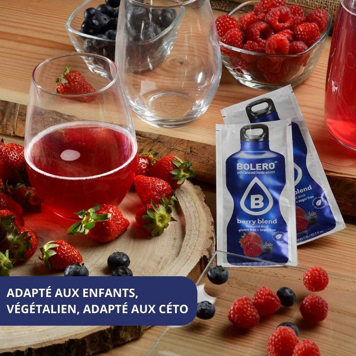 Bolero Sticks Sabor Arándano, Caja de 24x3g. Bebida en polvo sin azúcar para llevar, con Stevia y sin conservantes. Ideal para una hidratación saludable y baja en calorías. Bolero - extra
