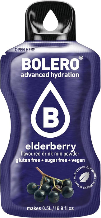 Bolero Sticks Sabor Arándano Rojo, Caja de 12x3g. Bebida en polvo sin azúcar, baja en calorías y con Stevia para una hidratación refrescante y saludable. Bolero - lateral