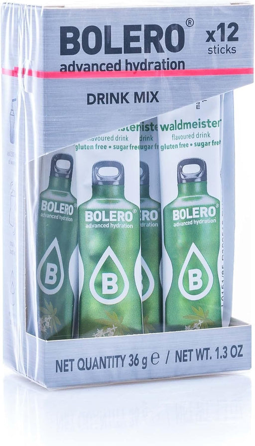 Bolero Sticks Sabor Aspérula, caja de 12 sobres de 3g. Bebida instantánea para preparar un refresco sin azúcar, con Stevia, Vitamina C y sin calorías, ideal para llevar. Bolero - frontal