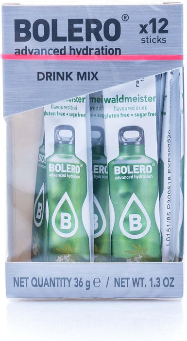 Bolero Sticks Sabor Aspérula, caja de 12 sobres de 3g. Bebida instantánea para preparar un refresco sin azúcar, con Stevia, Vitamina C y sin calorías, ideal para llevar. Bolero - pack