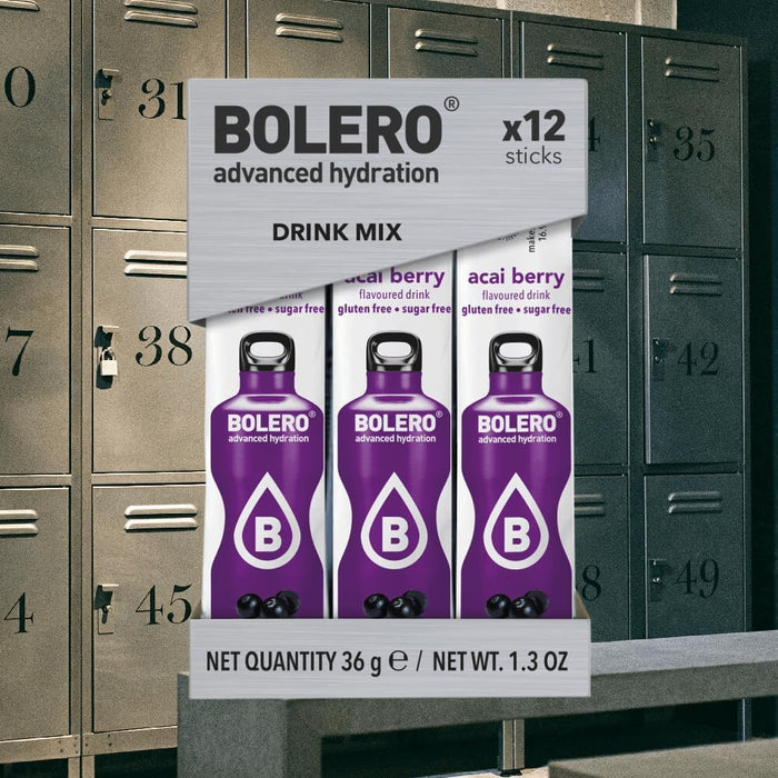 Bolero Sticks Sabor Bayas de Açaí, Caja de 12x3g. Bebida instantánea sin azúcar con Stevia y Vitamina C, un refresco antioxidante para una hidratación avanzada. Bolero - extra