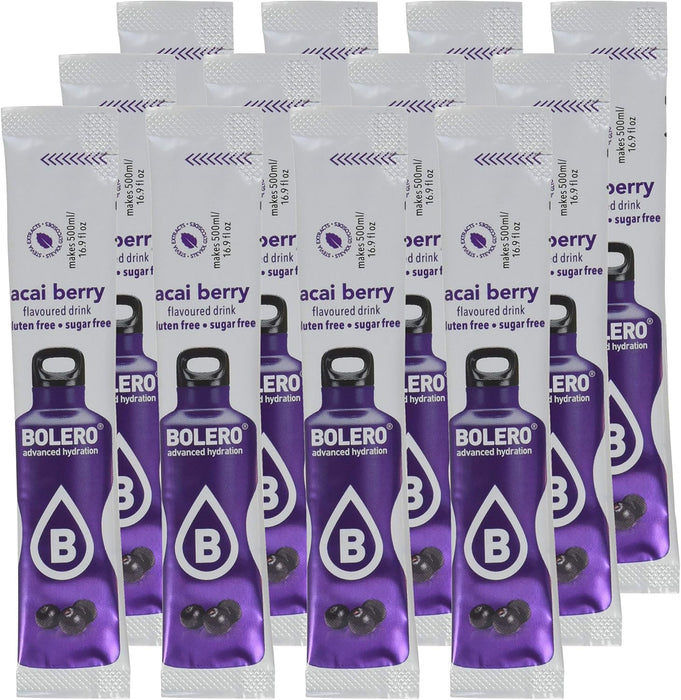 Bolero Sticks Sabor Bayas de Açaí, Caja de 12x3g. Bebida instantánea sin azúcar con Stevia y Vitamina C, un refresco antioxidante para una hidratación avanzada. Bolero - ingredientes
